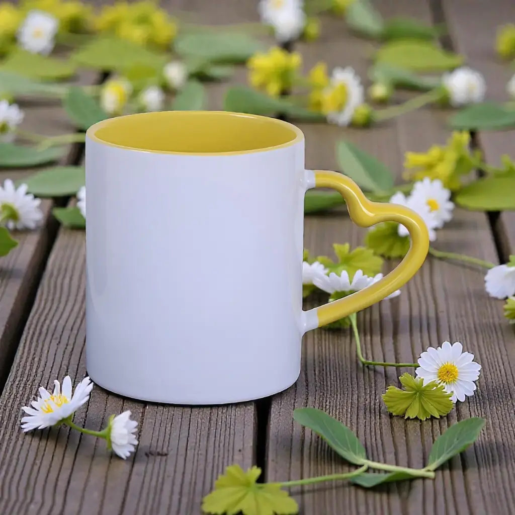 Yellow Mug with Heart Handle
