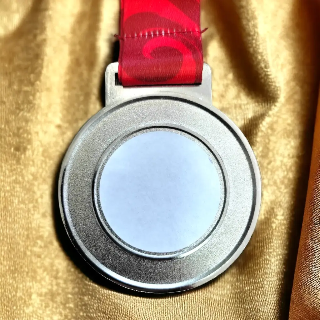 Medal Round Silver Red Lace