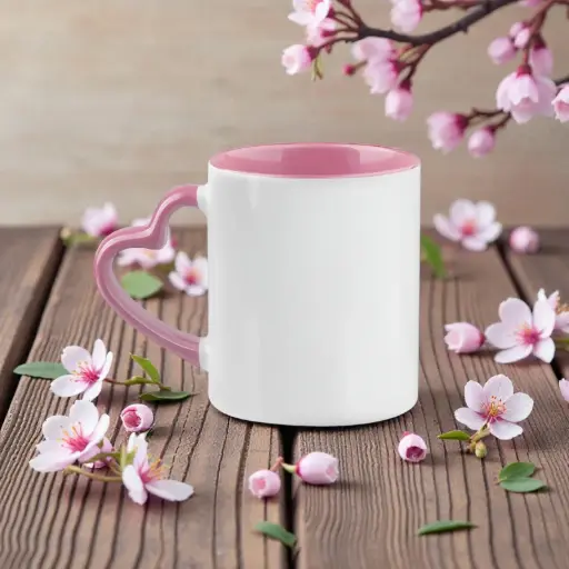 [E100188] Pink Mug W/ Heart Handle