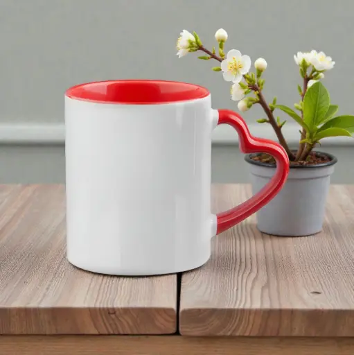 [E100189] Red Mug with Heart Handle