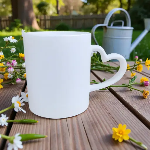 [E100193] White Mug with Heart Handle
