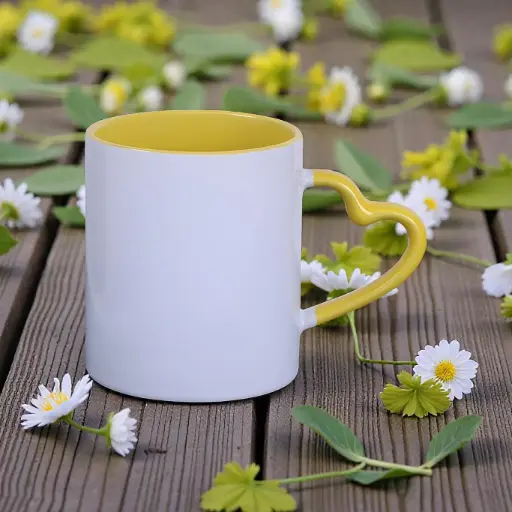 [E100194] Yellow Mug with Heart Handle